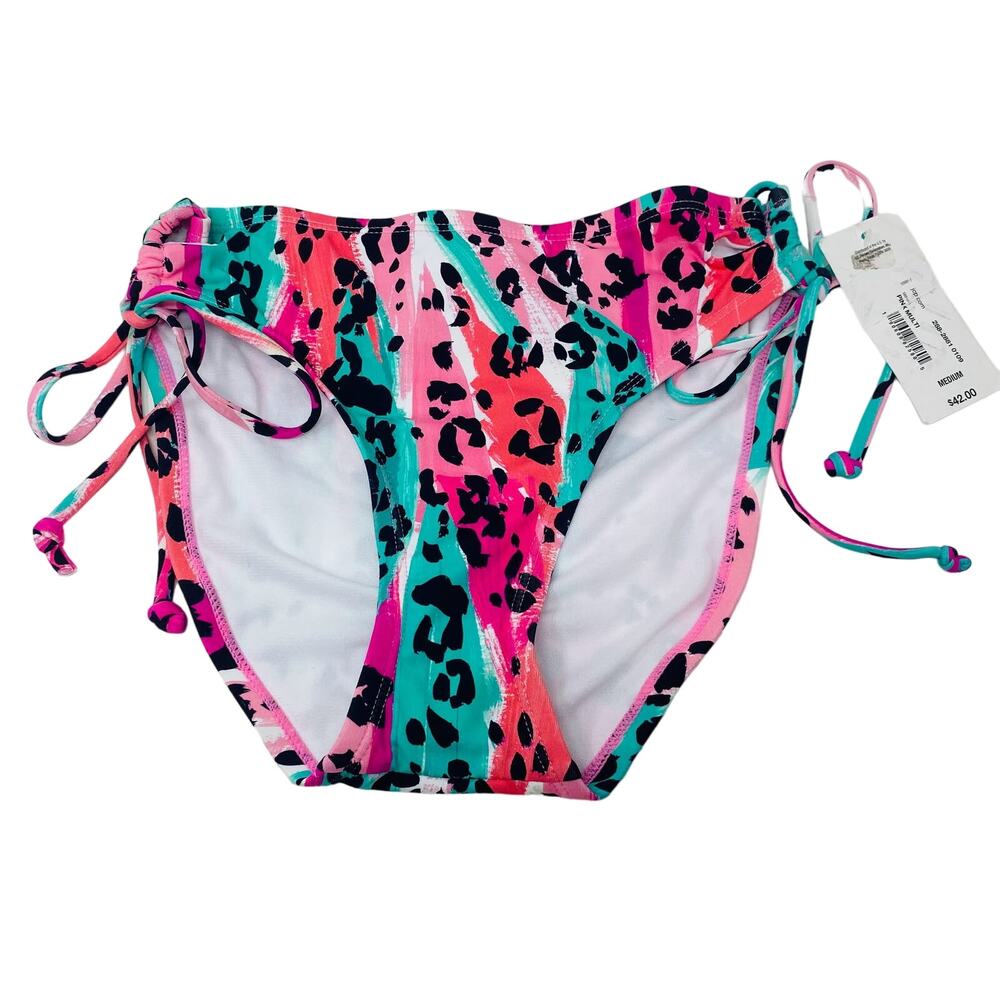 NEW! Sugar Beach Bikini Bottoms Animal Print Hot Pink Side Tie Bright - M
